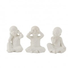 MONK DECO SEE HEAR SPEAK POLY WHITE - DECOR OBJECTS